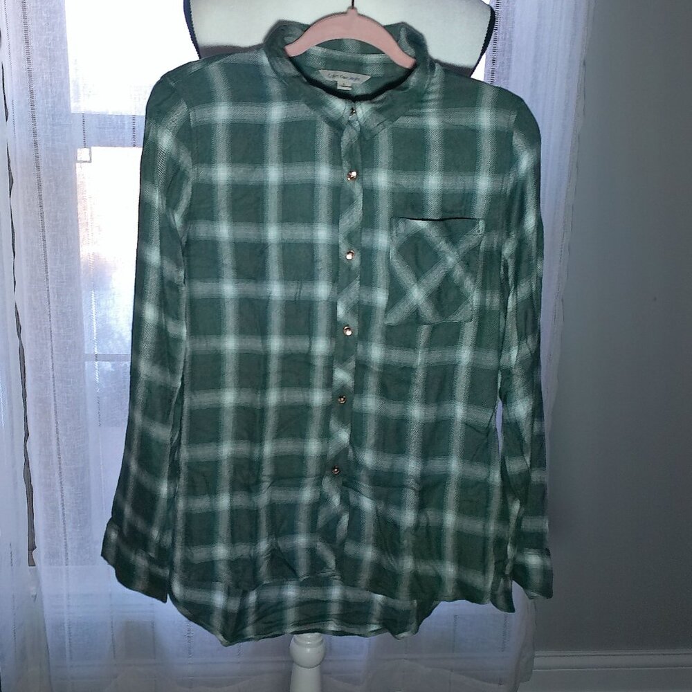 CALVIN KLEIN JEANS Long Sleeve Button-Up w/Collar Green/Gray Plaid Shirt L